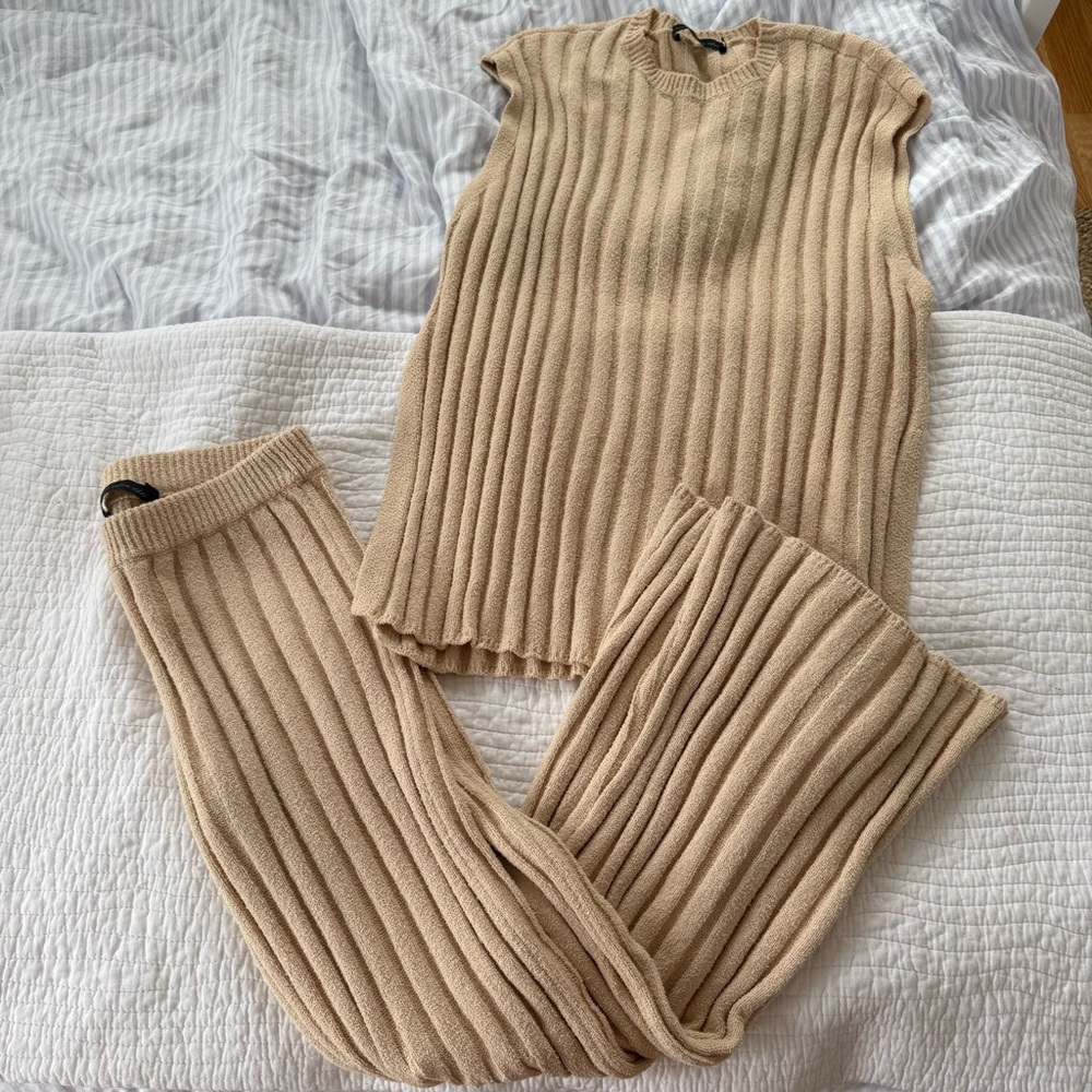 REVOLVE Beige Ribbed Knit Sweater Set